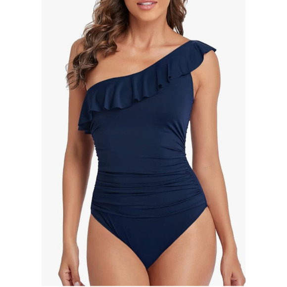 Unbranded Other - Swimsuit Bathing Suit Size 16 Navy Blue One Shoulder Slimming XL Womens NEW